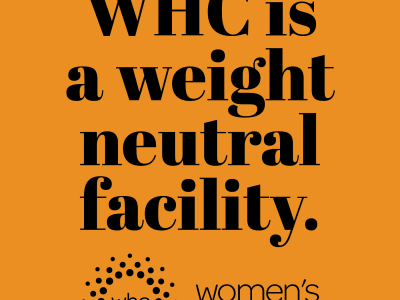 A text post on orange background reading WHC is a weight neutral facility with the WHC logo on the bottom.