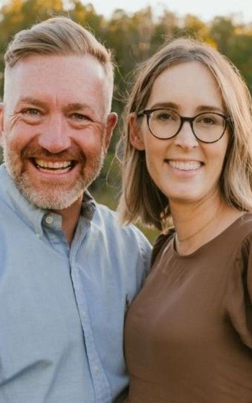 Image of Sam and Aveeve, co-chairs of the Peach Campaign. They are both smiling into the camera.
