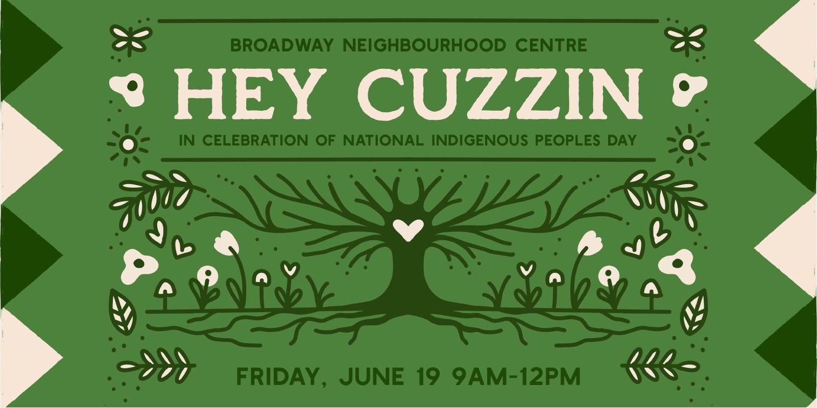 event banner graphic with a playful greenery illustration